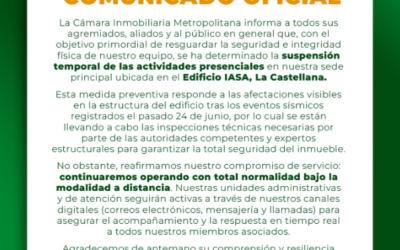 Suspensión temporal de las actividades presenciales en nuestra sede principal